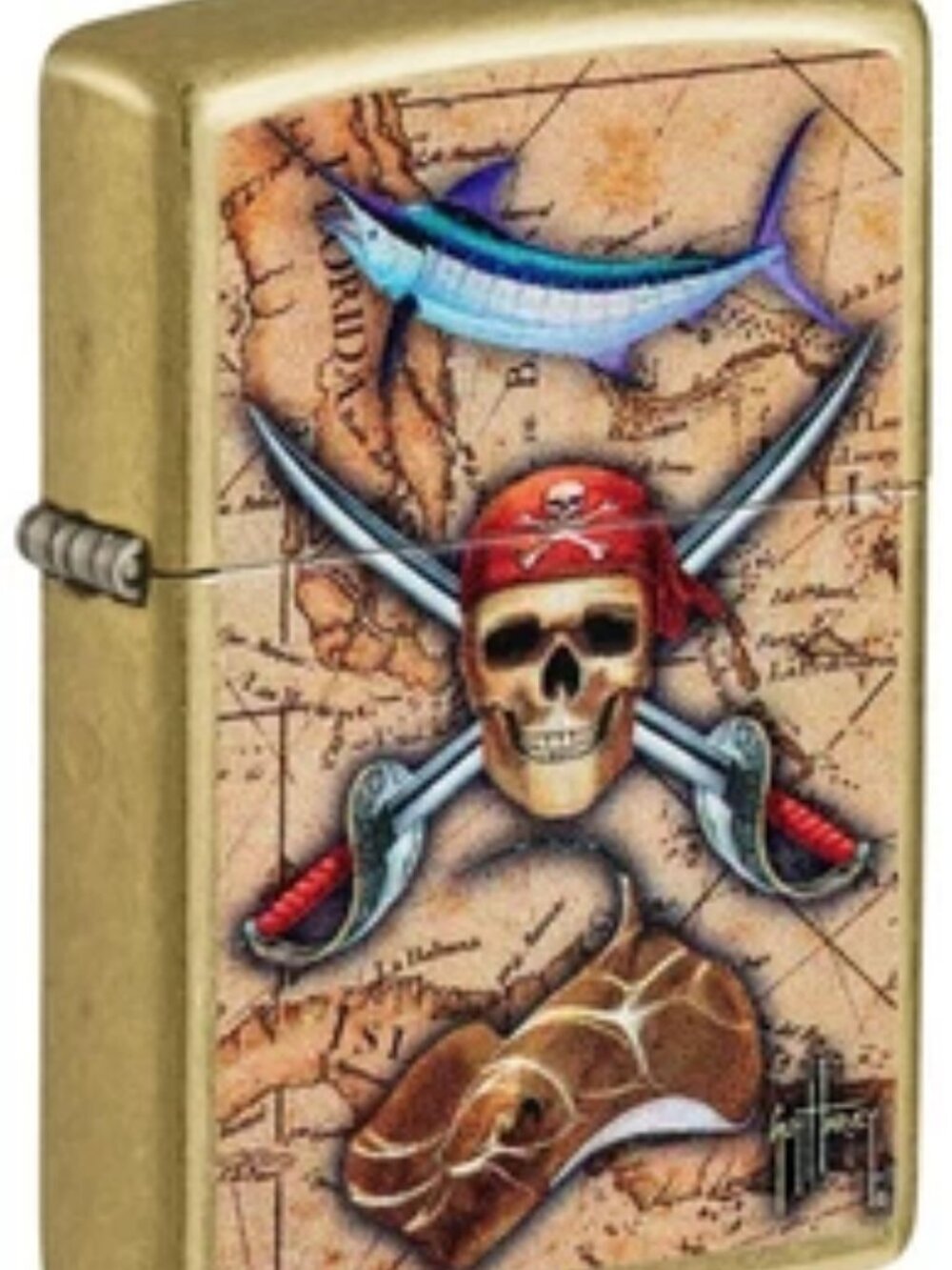 Sharp Guy Harvey Brass Pirate Treasure Map Zippo Lighter